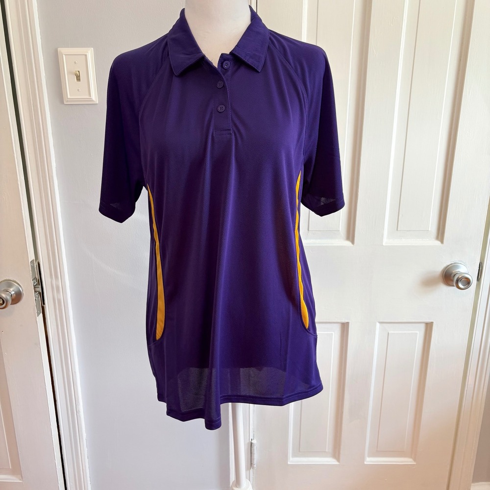 Augusta Sportswear Womens Large Polo Shirt Purple Yellow Short Sleeve Activewear
